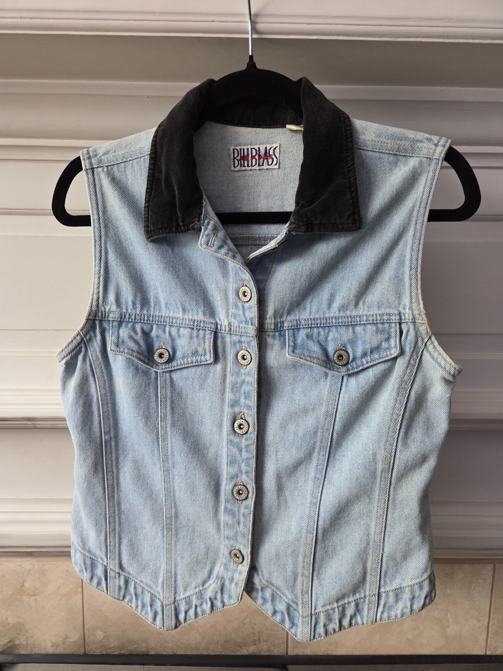 VINTAGE '90s Bill Blass Western Denim Vest Black Velvet Collar Women's Size S